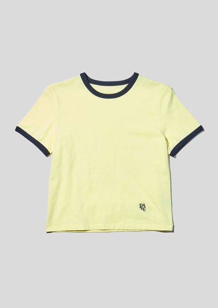 [셀럽 PICK★] 넥 슬리브 컬러 포인트 그래픽 티셔츠 옐로우