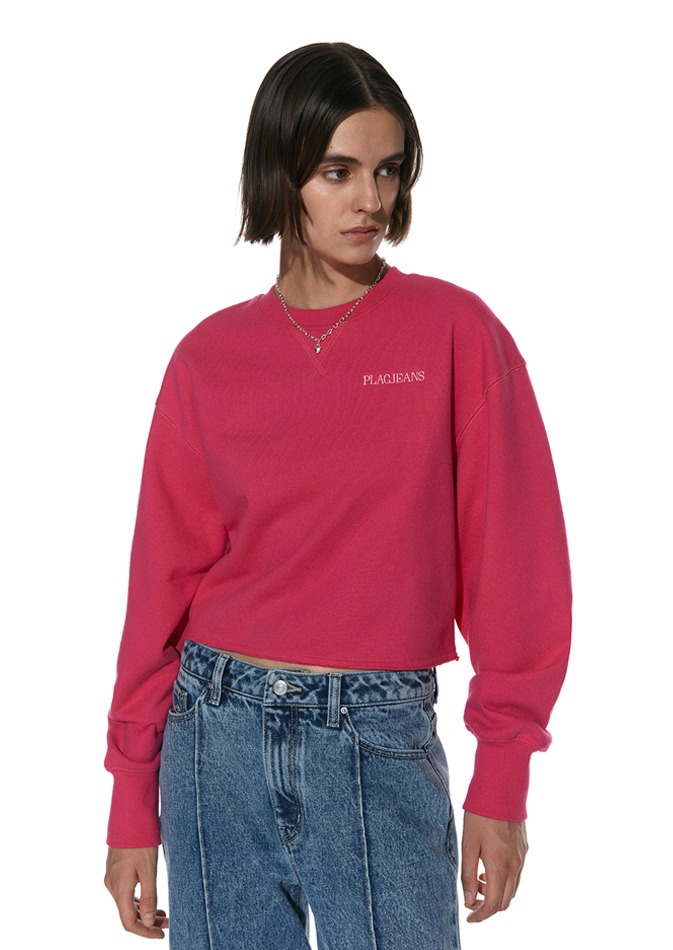 플랙 로고 크롭 스웨트 셔츠 핑크